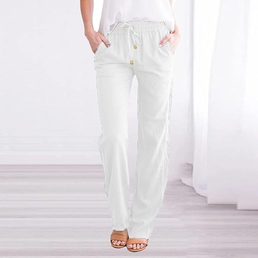 Linen Blend Pants Perfect for the Summer!   Casual Loose Drawstring High Waist